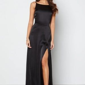 Bubbleroom Occasion Drapy-Back Slit Satin Gown Black 46