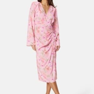 Bubbleroom Occasion Drawstring L/S Midi Dress Pink/Floral 46