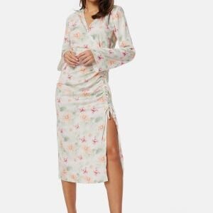 Bubbleroom Occasion Drawstring L/S Midi Dress White/Floral 42