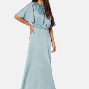 Bubbleroom Occasion Butterfly Sleeve Satin Midi Dress Aqua 36