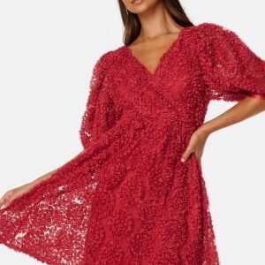 Bubbleroom Occasion 3D Puff Sleeve Dress Dark red L