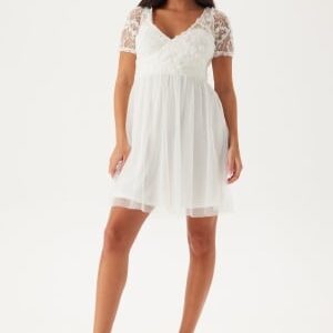 Bubbleroom Occasion Floral V-Neck Short Dress White 34