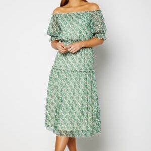 Bubbleroom Occasion Freeda Printed off Shoulder Dress  Green / Floral 3XL