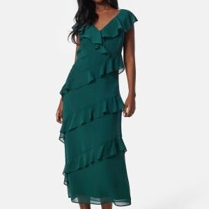 Bubbleroom Occasion Frill Chiffon Midi Dress Dark green S