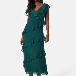 Bubbleroom Occasion Frill Chiffon Midi Dress Dark green XS