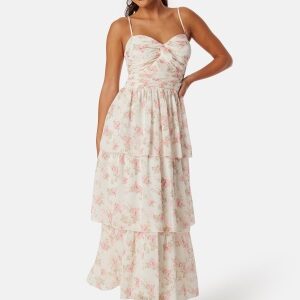 Bubbleroom Occasion Frill Strap Dress Pink/Floral 46