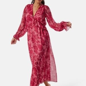 Bubbleroom Occasion Frill Midi Dress Pink/Floral 4XL