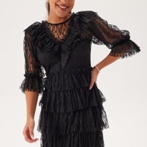 Bubbleroom Occasion Lace Frill Puff Sleeve Dress Black L