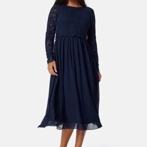 Bubbleroom Occasion Lace Long Sleeve Midi Dress Dark blue 36