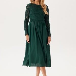 Bubbleroom Occasion Lace Long Sleeve Midi Dress Dark green 36