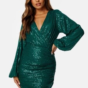 Bubbleroom Occasion Sequin Wrap Dress Dark green L