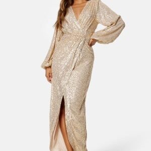 Bubbleroom Occasion Sequin Wrap Gown Gold XS