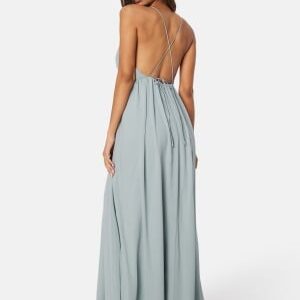 Bubbleroom Occasion Pleated V-neck chiffon gown Dusty green 36