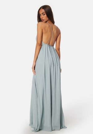 Bubbleroom Occasion Pleated V-neck chiffon gown Dusty green 44