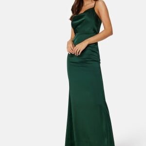 Bubbleroom Occasion Waterfall Satin Gown Dark green 42