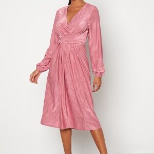 Bubbleroom Occasion Wrap Tie Midi Dress Pink 36