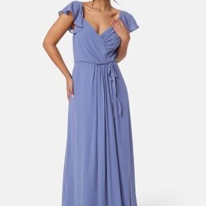 Bubbleroom Occasion Butterfly Sleeve Draped Chiffon Gown Dusty blue 34