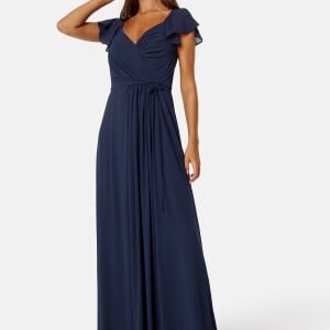 Bubbleroom Occasion Butterfly Sleeve Draped Chiffon Gown Navy 44