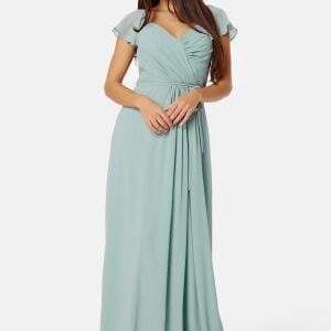 Bubbleroom Occasion Butterfly Sleeve Draped Chiffon Gown Dusty green 36