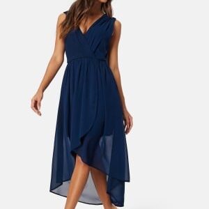 Bubbleroom Occasion High-Low Chiffon Dress Navy 34