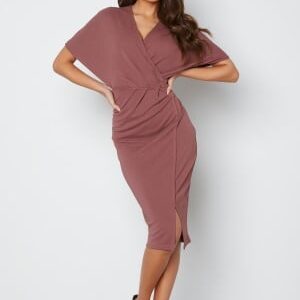 Bubbleroom Occasion Wrap Slit Midi Dress Old rose 44