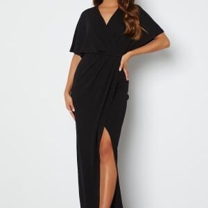 Bubbleroom Occasion Wrap Slit Maxi Dress Black 36