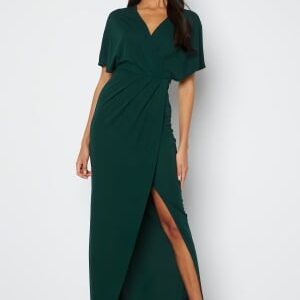 Bubbleroom Occasion Wrap Slit Maxi Dress Dark green 40