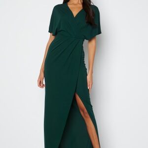 Bubbleroom Occasion Wrap Slit Maxi Dress Dark green 42