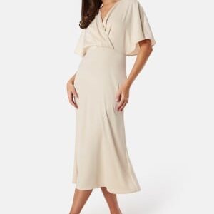 Bubbleroom Occasion Wrap Satin Midi Dress Champagne 44