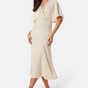 Bubbleroom Occasion Wrap Satin Midi Dress Champagne 46