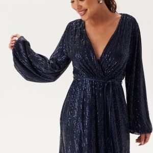 Bubbleroom Occasion Sequin Balloon Sleeve Dress Dark blue M