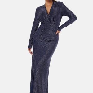 Bubbleroom Occasion Sparkling Ruched Slit Gown Navy S