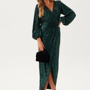 Bubbleroom Occasion Sequin Wrap Gown Green/Black XS