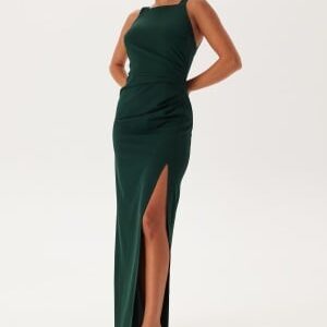 Bubbleroom Occasion Square Neck Slit Maxi Dress Dark green L