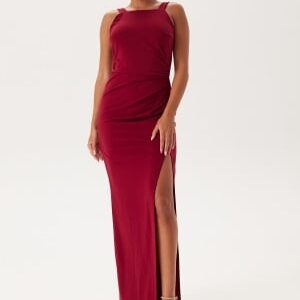 Bubbleroom Occasion Square Neck Slit Maxi Dress Red XS