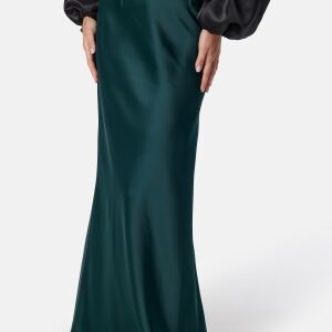 Bubbleroom Occasion Straight Satin Maxi Skirt Dark green XS