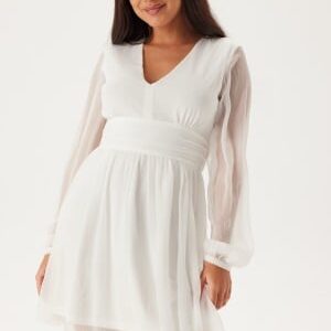 Bubbleroom Occasion Tie Back L/S Chiffon Dress White 32