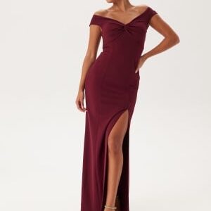 Bubbleroom Occasion Twist Off Shoulder Gown Wine-red 2XL