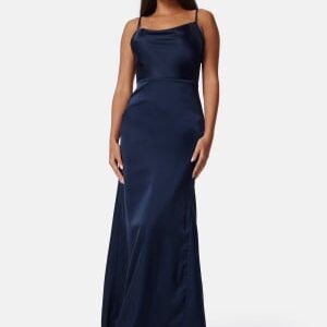 Bubbleroom Occasion Waterfall Satin Gown Dark blue 36