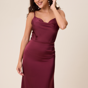 Bubbleroom Occasion Waterfall Satin Gown Wine-red 36