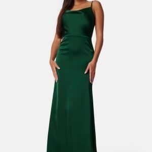 Bubbleroom Occasion Waterfall Satin Gown Dark green 40