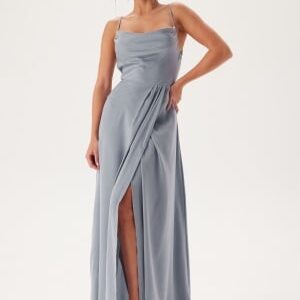 Bubbleroom Occasion Waterfall Slit Satin Gown Light blue 36