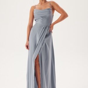 Bubbleroom Occasion Waterfall Slit Satin Gown Light blue 34