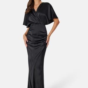 Bubbleroom Occasion Wrap Satin Gown Black 42