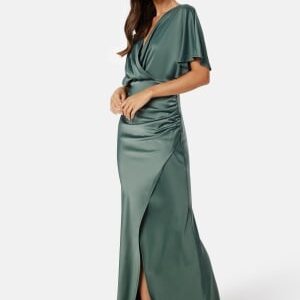 Bubbleroom Occasion Wrap Satin Gown Green 52