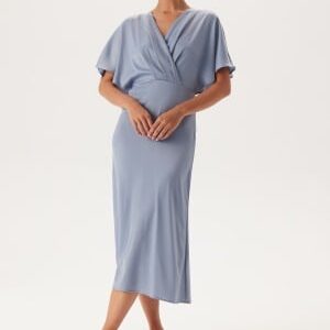 Bubbleroom Occasion Wrap Satin Midi Dress Light blue 36