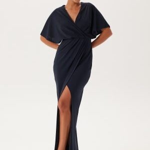 Bubbleroom Occasion Wrap Slit Maxi Dress Dark blue 36