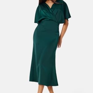 Bubbleroom Occasion Wrap Satin Midi Dress Dark green 34