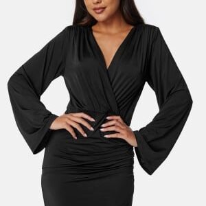 Bubbleroom Occasion Wrap Soft Short Dress Black M