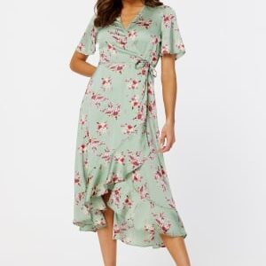 BUBBLEROOM Pauletta Wrap Dress Dusty green / Patterned 36